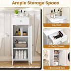 Giantex 34.5" Bathroom Cabinet with Drawer & Single Door (White) | Narrow Side Storage Organizer with 6 Shelf Positions, Freestanding Floor Storage Cabinet for Bathroom, Living Room, Entryway