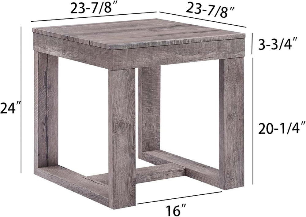 3pc Cocktail Set 1x Rectangular Coffee Table and 2X Square End Table Rustic B...