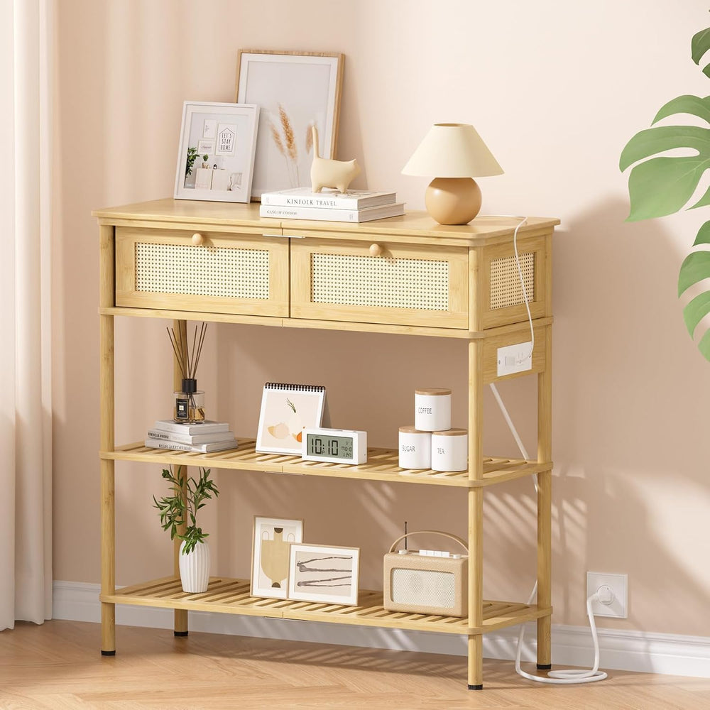 Entryway Table Sofa Console Table, Bamboo Small Entry Way Table with Drawers ...