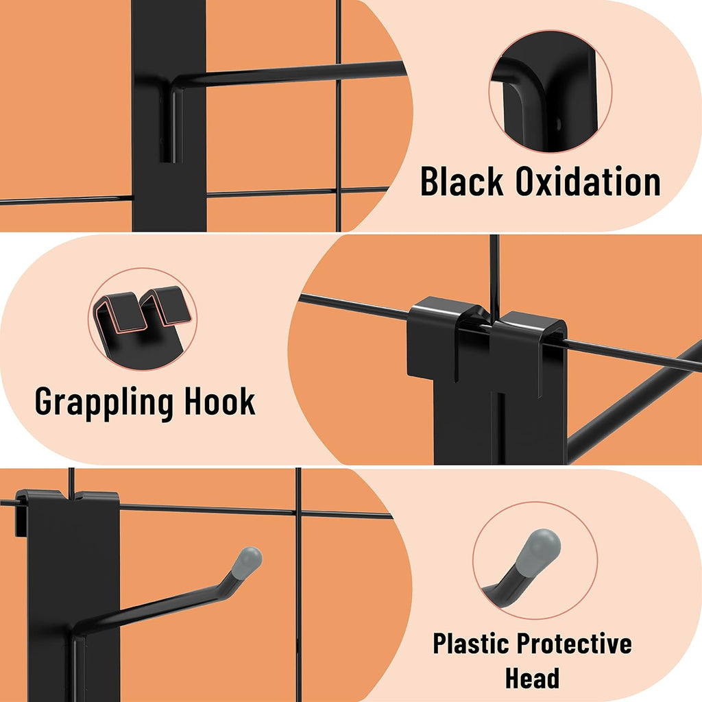 HUHOLE Gridwall Hooks 2 Inch, 50PC Display Hooks for Grid Wall, Hook for Grid Wall Panel, Black