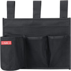Hanging Bedside Caddy, Bedside Storage Organizer for Magazine, Phone, Remote control (4 Pockets-Black)