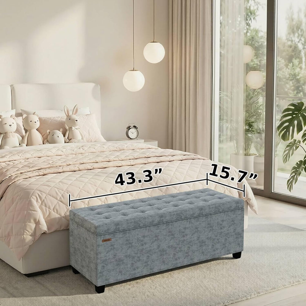 ABHENG Chenille Storage Ottoman Bench with Legs, 43.5”W x 15.7”D x 15.7”H,Met...