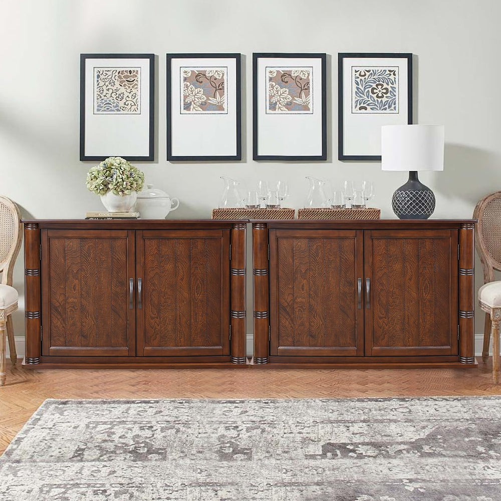 40" Sideboard Cabinet 2-Doors Solid Wood, Retro Buffet Cabinet with Stor...