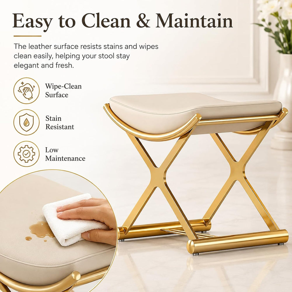 Makeup Vanity Stool Chair - Small Backless Leather Ottoman Bench Gold | With ...