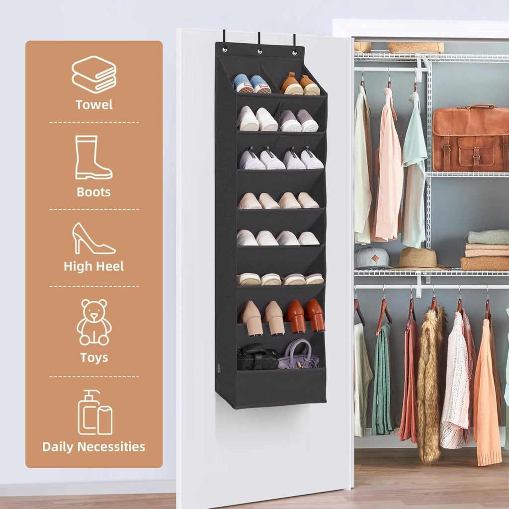 STORAGE MANIAC Over the Door Shoe Organizer Heavy-Duty Large Deep Pocket Hanging Shoe Organizer Shoe Rack Door Closet Shoe Organizer for Wall, Dorm & Narrow Door Storage Shoe Holder Black, 1 Pack