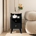 Narrow Nightstand, Solid Wood Night Stand with 2 Drawers, White Mid Century Modern Nightstand, Small Beside Table with Open Storage Shelf for Bedroom（12 inch