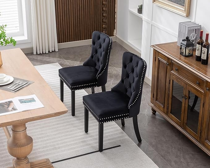 KCC Velvet Dining Chairs Set of 2, Upholstered High-end Tufted Dining Room Ch...