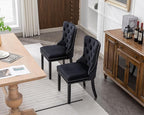 KCC Velvet Dining Chairs Set of 2, Upholstered High-end Tufted Dining Room Chair with Nailhead Back Ring Pull Trim Solid Wood Legs, Nikki Collection Modern Style for Kitchen, Black