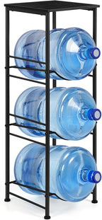 OYEAL Water Jug Holder Stand 5 Gallon Water Bottle Holder Organizer With Shelf, Heavy Duty 3 Tier Water Bottle Storage Rack for Kitchen, Office, Living Room, Black