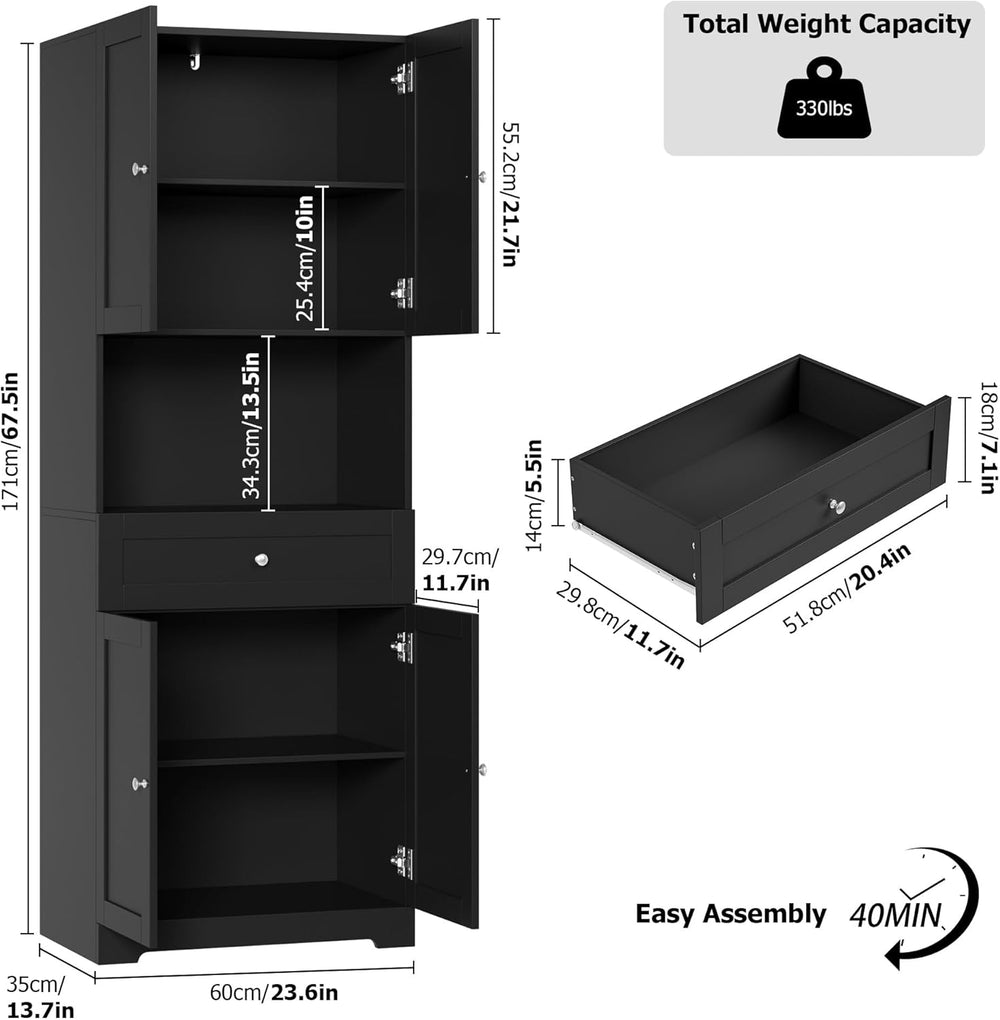 HIFIT 2 Pcs Tall Kitchen Pantry Cabinet, Large Kitchen Hutch Storage Cabinet ...