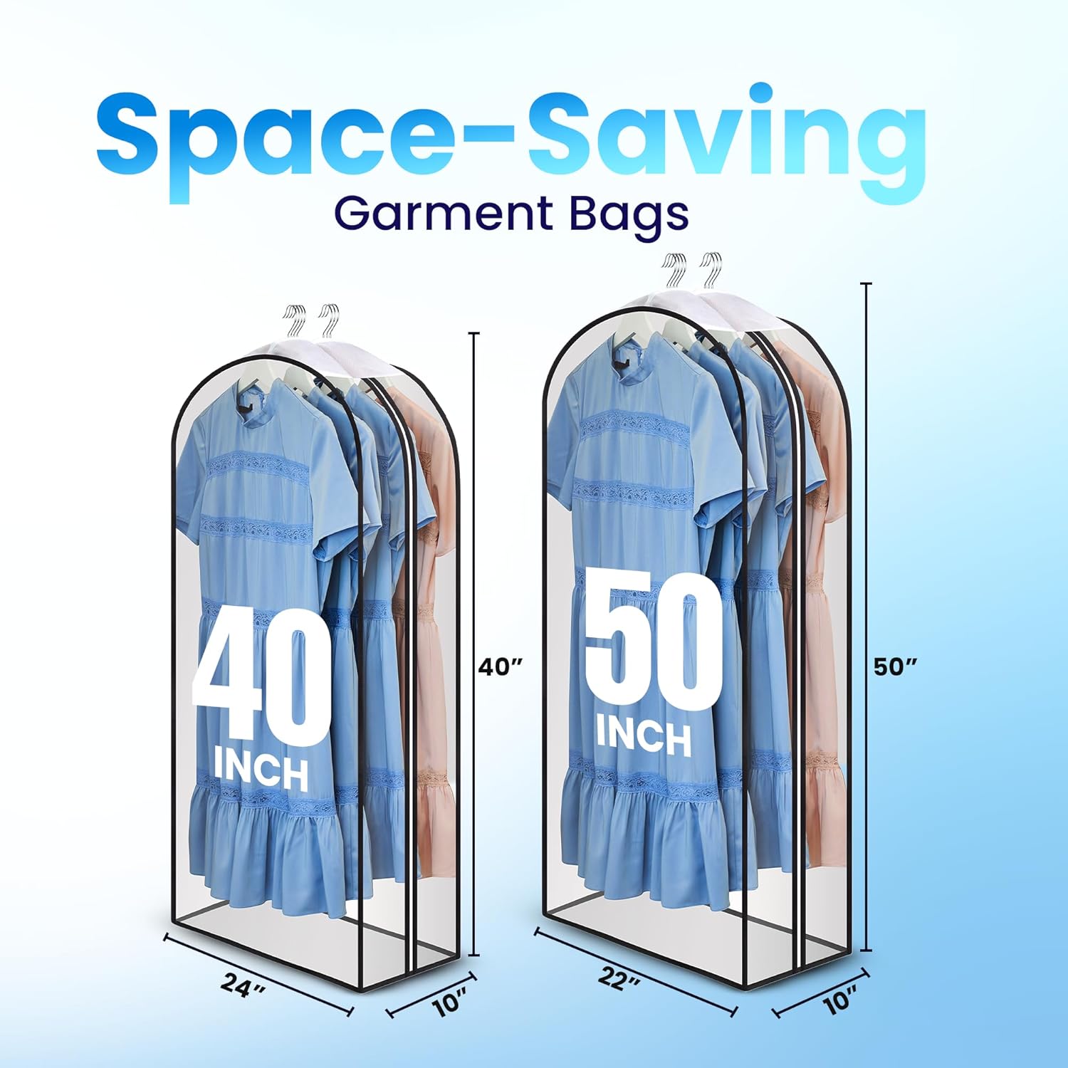 Handy Laundry Clear Garment Bags for Hanging Clothes, 50" Suit Bags with 10" Gusset, Heavy Duty Closet Storage Covers for Coats, Dresses, Shirts, Jackets, Dustproof & Breathable, 4 Pack