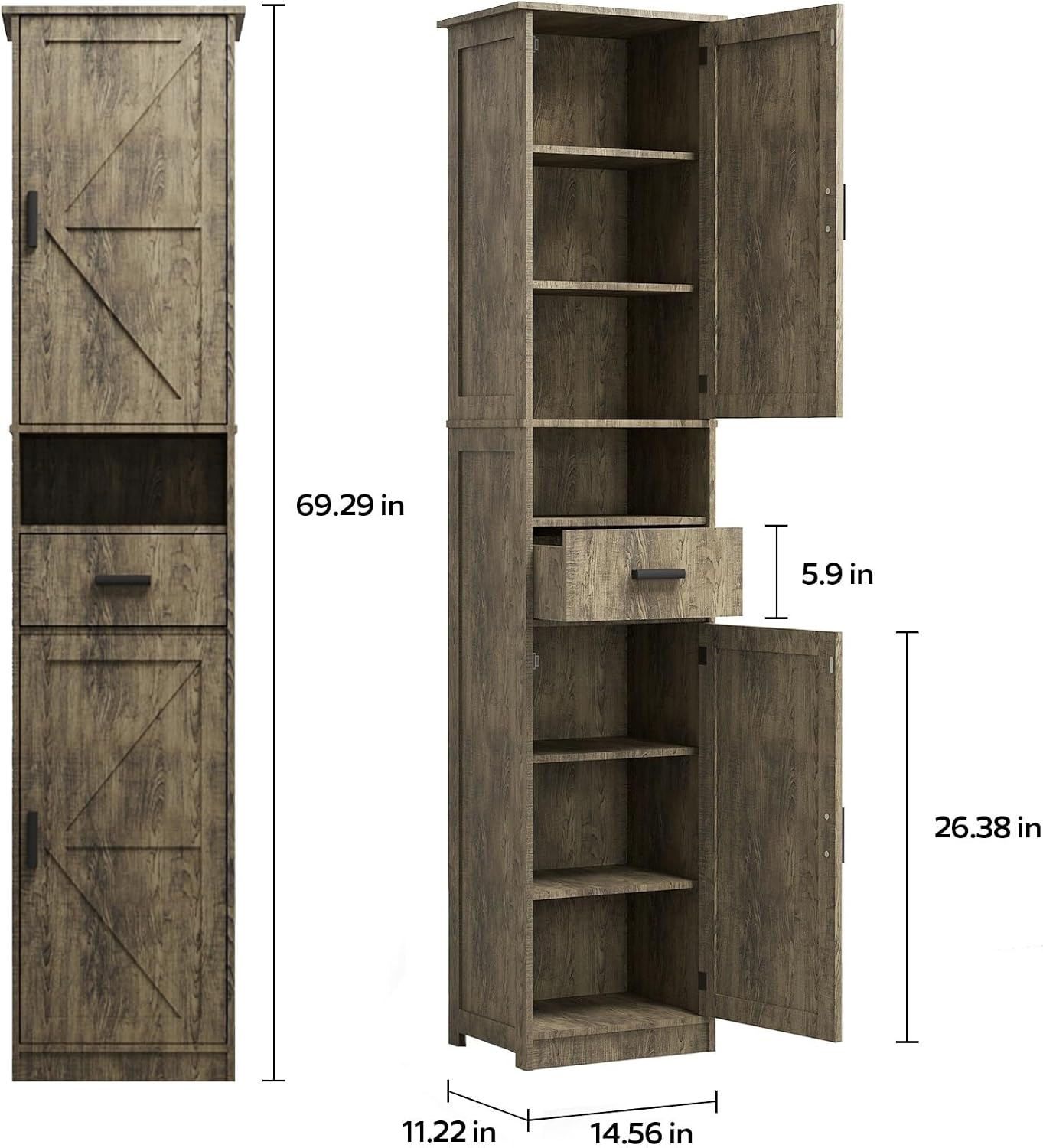 Retro Elegant Tall Bathroom Storage Cabinet, Narrow Storage Unit, Adjustable Shelves, for Entryway Kitchen,for Kitchen Home