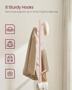 VASAGLE Solid Wood Coat Rack, Free Standing Tree-Shaped Coat Rack with 8 Hooks, 3 Height Options, for Clothes, Hats, Bags, Living Room, Bedroom, Home Office, Jelly Pink URCR004R01