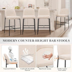 COLAMY Counter Height Bar Stools Set of 4, 25 Inch Modern Fabric Kitchen Island Stools with Back, Upholstered Counter Barstools Armless Bar Chairs with Metal Legs for Island Dining Room Bar, Beige