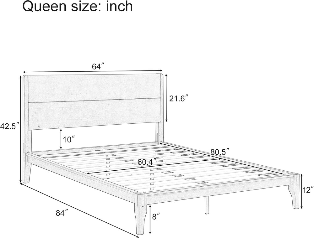 Merax Queen Mid Century Modern Bamboo Wood Bed Frame with Headboard, Brown
