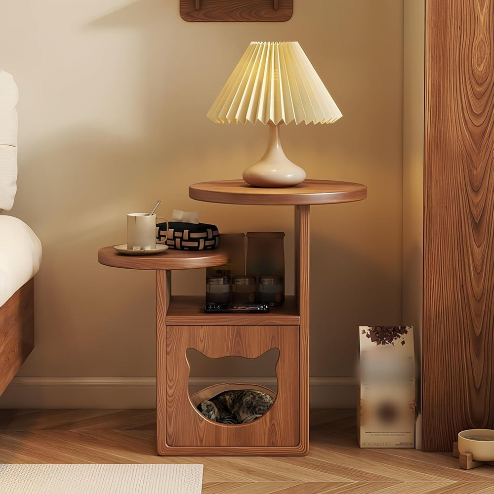 Cat Tree and End Tables, Cat Nightstand, Wooden Round Side Table wiht Cats Ho...