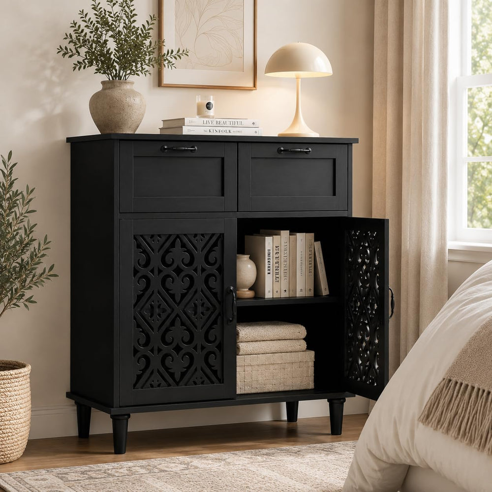 Sideboard Cabinet with 2 Doors & 2 Drawers - Adjustable Storage Console T...
