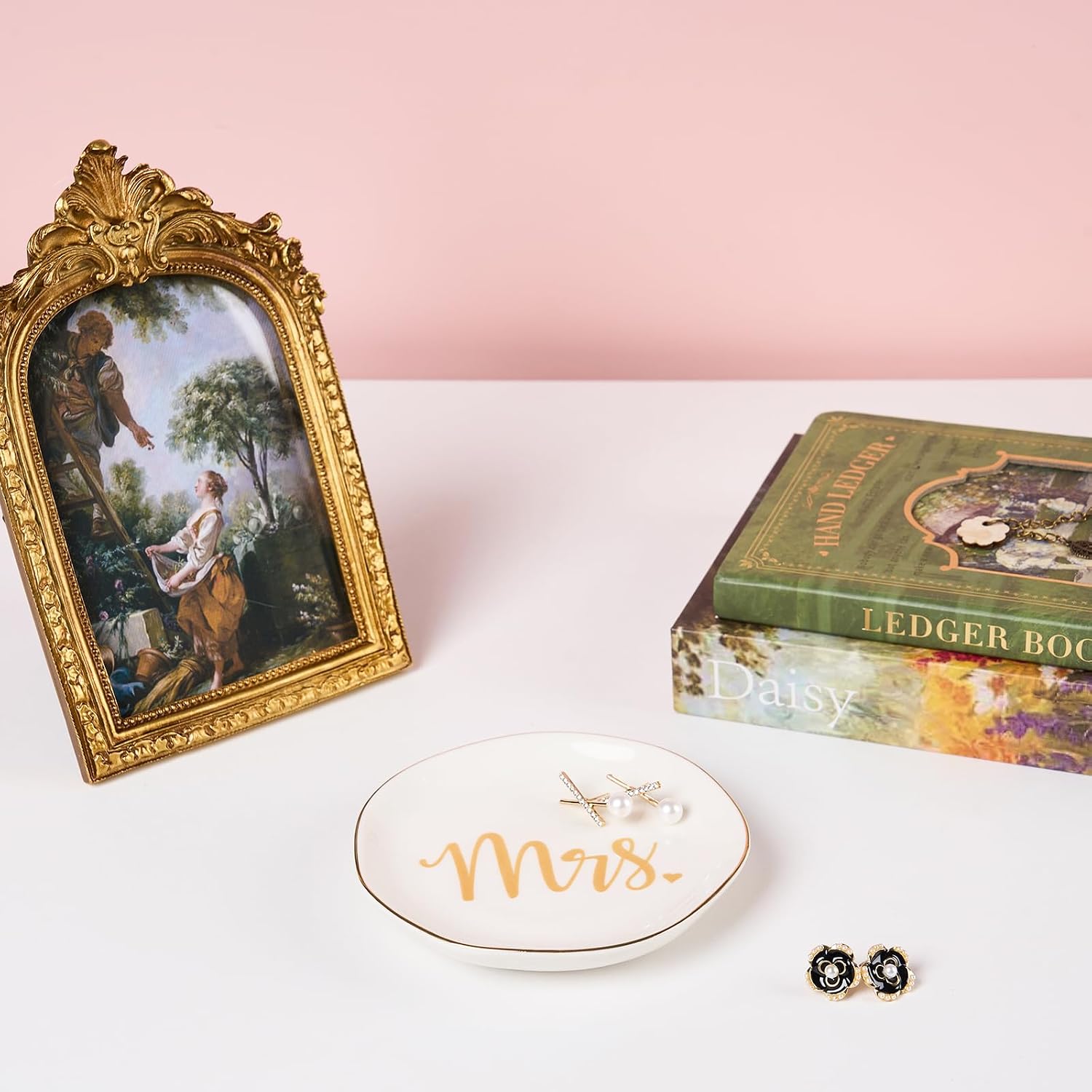 Spegiffu Mrs. Ring Dish Trinket Jewelry Tray Ring Holder Engagement Gifts for Couples Newly Engaged, Bridal Shower Gifts for Bride to be Her Wedding Gifts for Newlyweds Bachelorette Future MRS Gift
