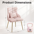Velvet Vanity Chairs with Back, Upholstered Makeup Chair No Wheels with Metal Legs & Lumbar Pillow for Living Room/Makeup Room/Bedroom/Home Office/Kitchen