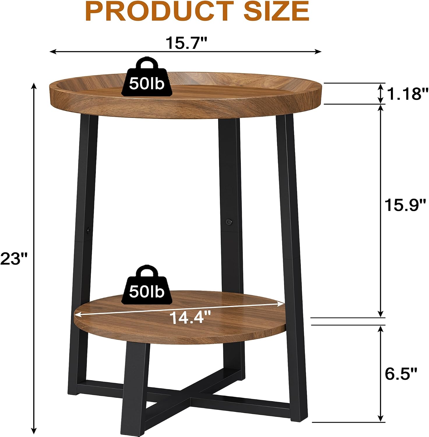 Yusong Round Side Table, Industrial Cherry End Table, Accent Nightstand Bedside Table for Living Room, Bedroom, Sofa Couch