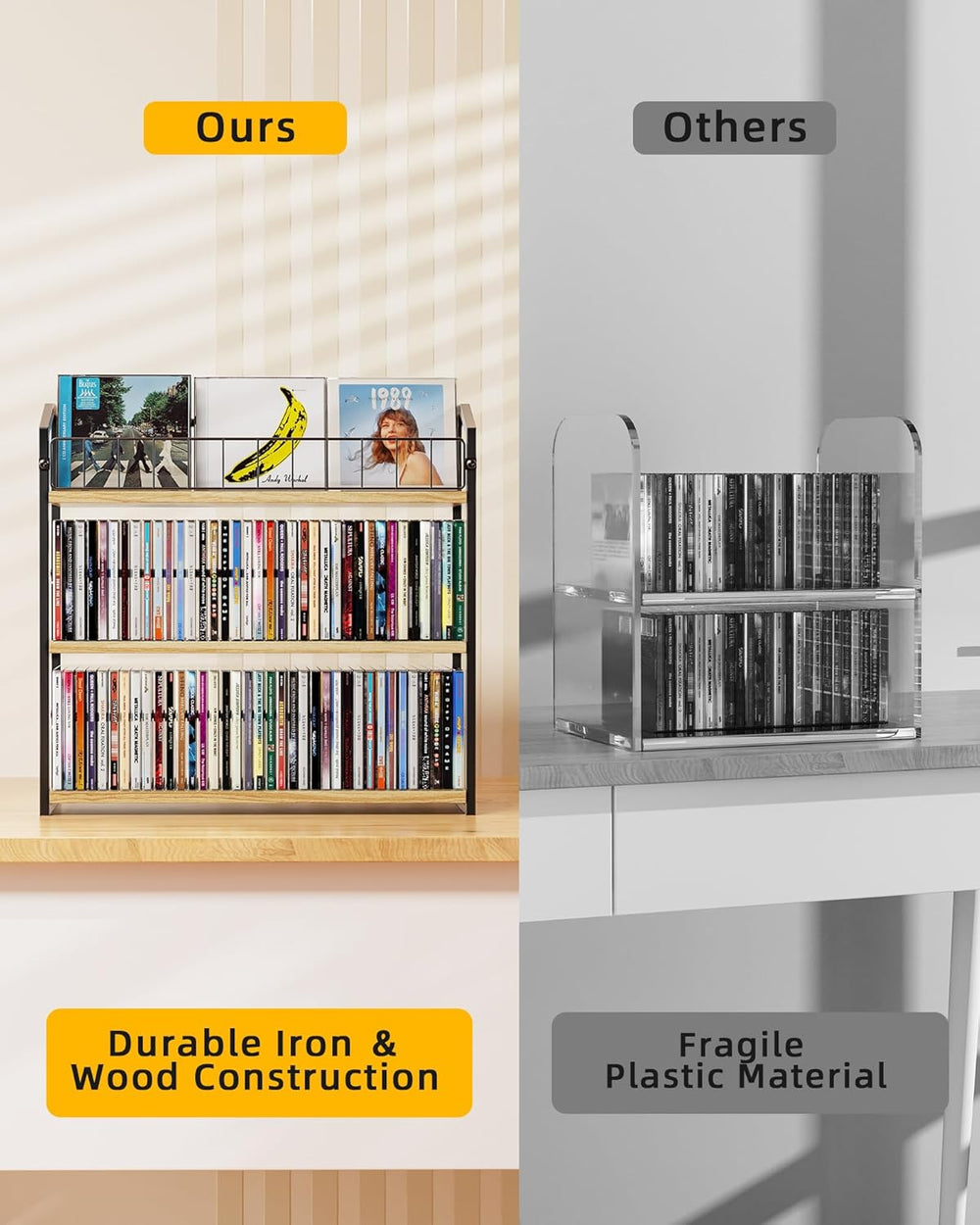 3-Tier CD Holder, CD Storage Rack for Non-slip Feet, Premium Display Organize...