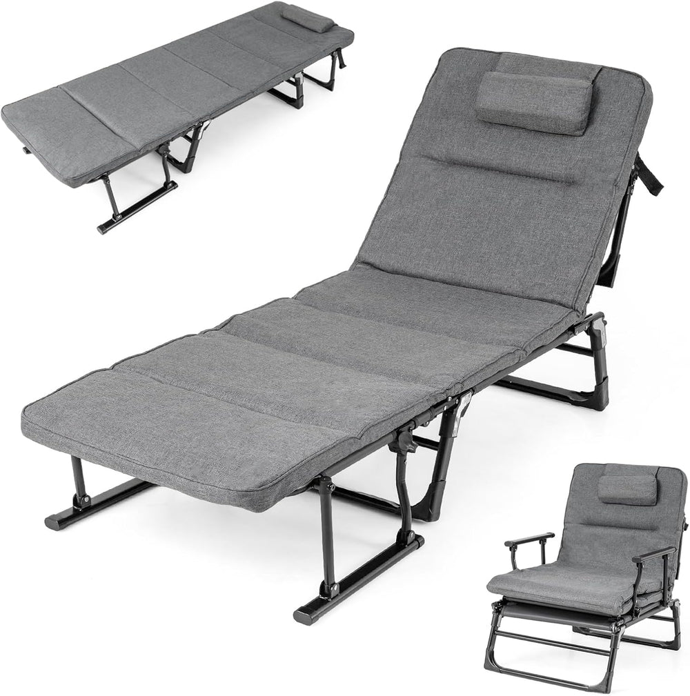 KOTEK Chaise Lounge Chair, 6-Position Folding Camping Cot with Padded Mattres...