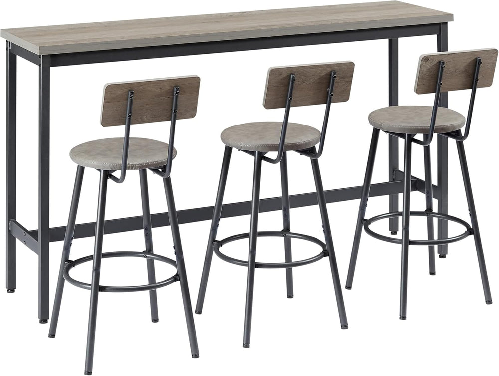 Tmsan 63" L Bar Table and Chairs Set for 3, 4 Piece Long Rectangle Pub B...
