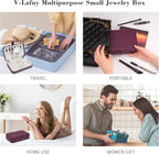 Jewelry Travel Organizer, Travel Jewelry Box Portable, Small Travel Jewelry Case with Mirror, PU Leather Small Jewelry Box for Women, Burgundy Red B