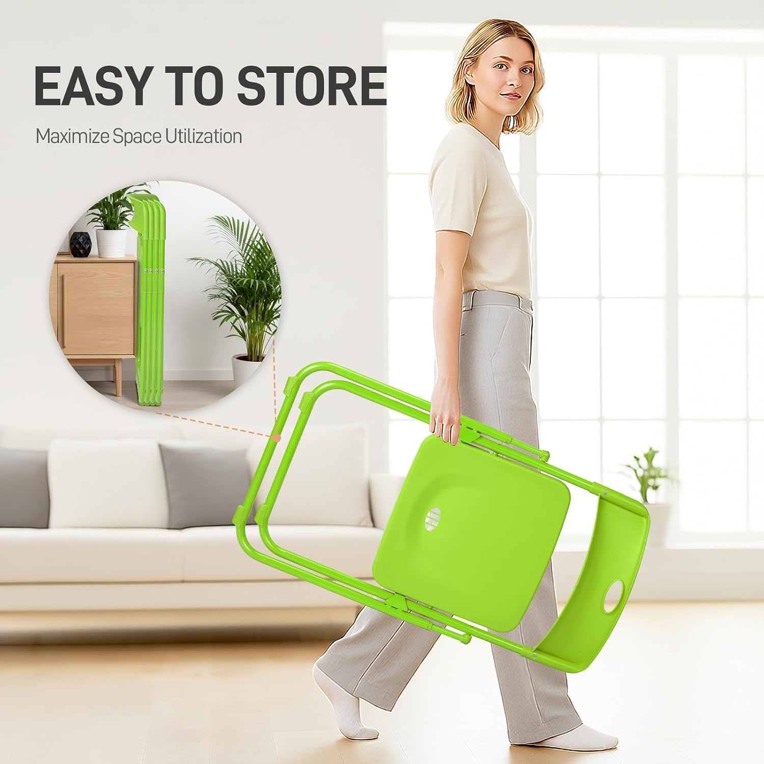 Karl home 4 PCS Plastic Folding Chair, Lightweight Foldable Chair, Green | 300LBS Capacity, Reinforced Metal Frame, for Events Office Wedding Party Picnic Kitchen Dining