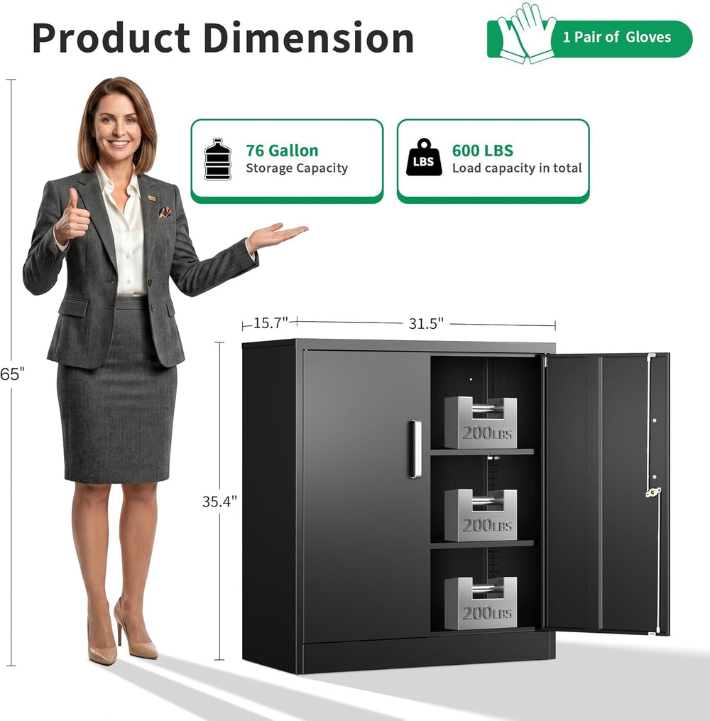 Metal Storage Cabinet with Locking Doors, 35.4" Steel Locker Organizer w...