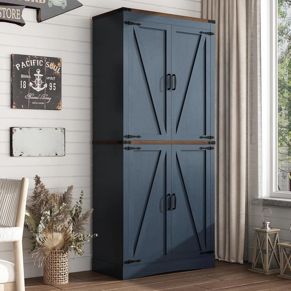 71in Farmhouse Kitchen Pantry Cabinet,Tall Storage Cabinet with 4 Doors and A...