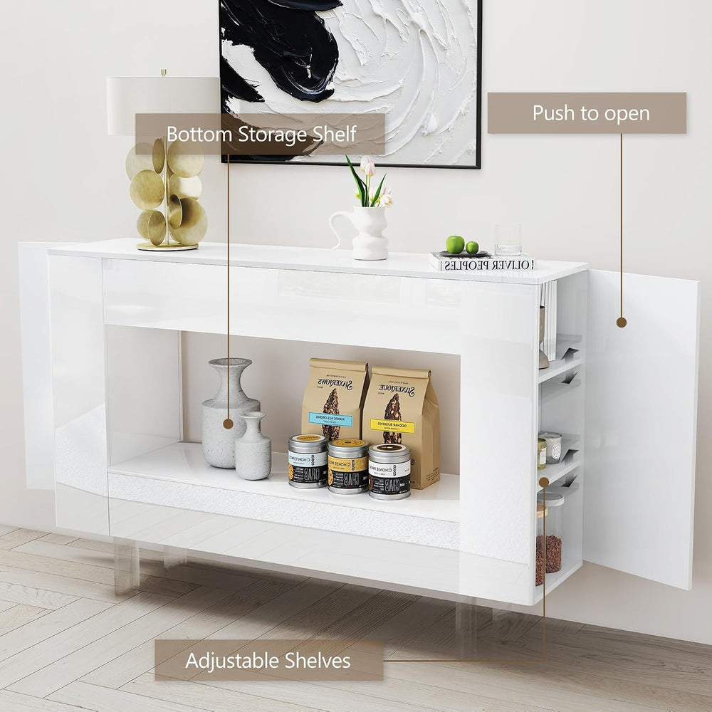 47" High Gloss Console Table with Hidden Side Storage, White | Modern en...