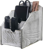 VERGOODR 3 Slot Rustic Wooden Remote Control Frame Media Organizer, Office Supply Storage Rack,Pen storage box (Grey)