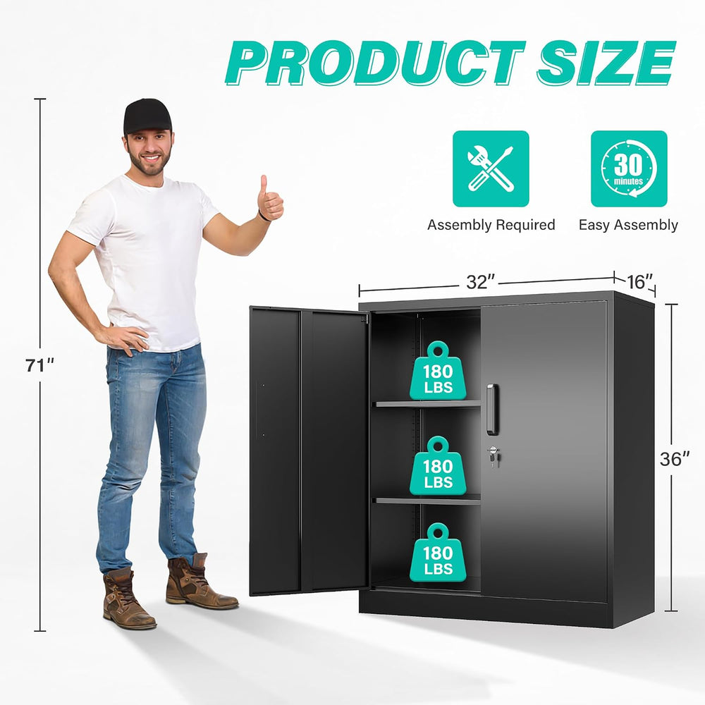 SISESOL Metal Storage Cabinet Locked Steel Cabinet with 2 Adjustable Shelves,...