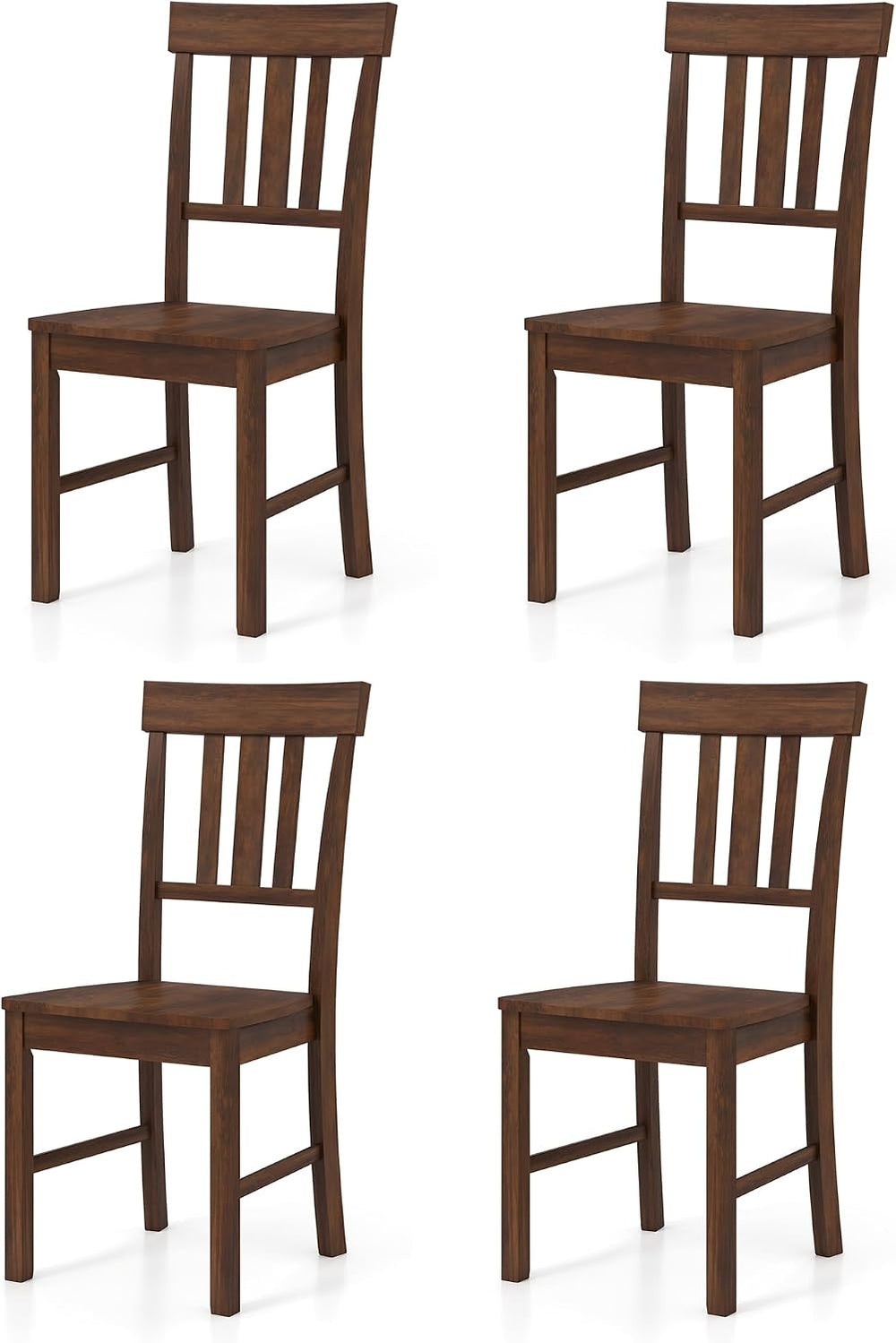 COSTWAY Wood Dining Chairs Set of 4, Solid Rubber Wood Kitchen Side Chair w/W...
