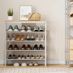 HOOBRO Shoe Rack for Entryway, 5-Tier Shoe Organizer with Adjustable Mesh Shelves, 12-16 Pairs of Shoes, Spacious Floor Mount, Metal, Industrial, Shoe Shelf for Closet, Natural and White WN12XJ01