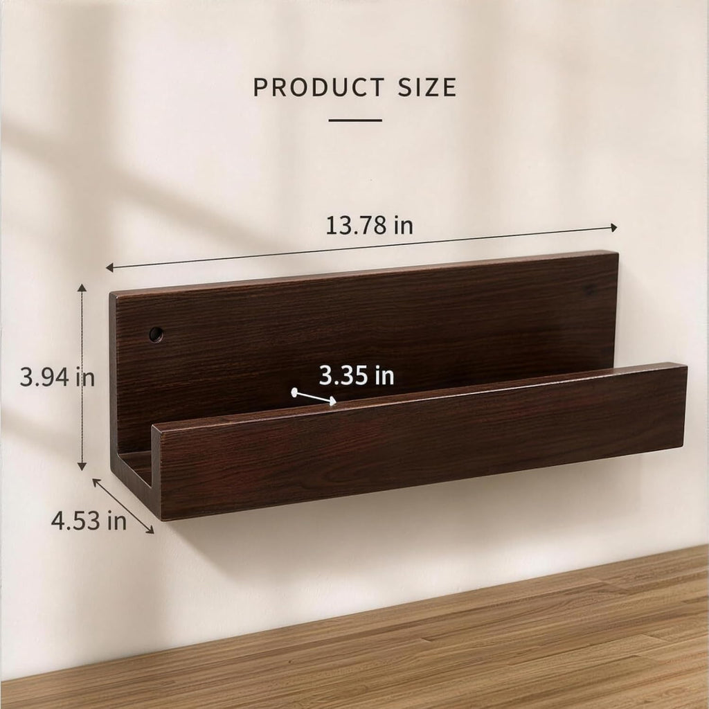 Large Wall Mount Vinyl Record Display, Solid Structure Vinyl Holder Wall, Multi Space Record Holder, Decorative Album Storage Rack for Living Room Bedroom Music Room Dark Walnut Finish