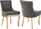 Dining Chairs Set of 2, Kitchen & Dining Room Chairs, Chenille Fabric Upholstered Dinning Chairs, Sillas De Comedor, Nailhead Trim, Metal Legs (Grey, 2 Pcs)