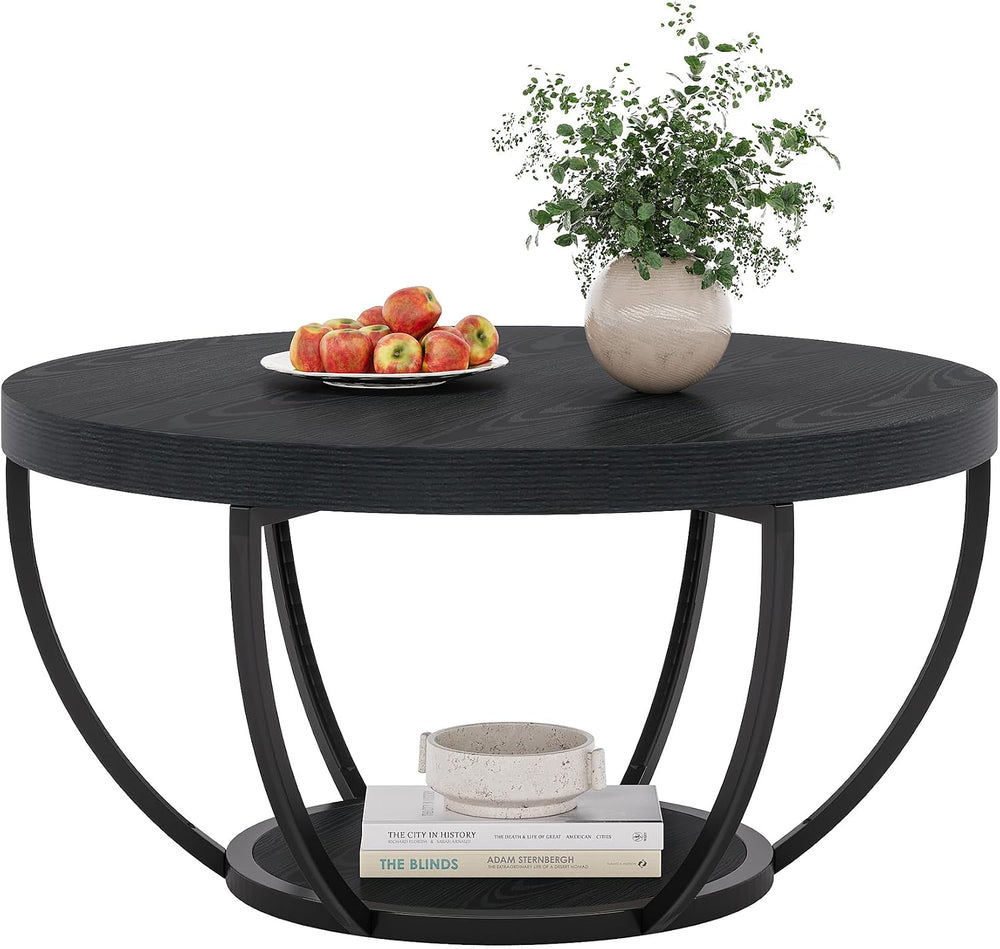 Tribesigns Round Coffee Table with Storage, 31.7" Black Living Room Table