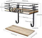 TJ.MOREE Hanger wall mount - Laundry Room Iron and ironing board Holder, Metal with Large Storage Wooden Base Basket and Removable Hooks (Black)