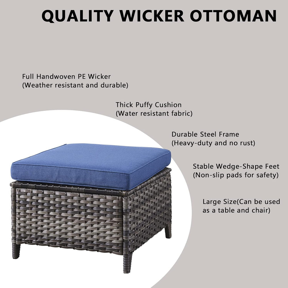Outdoor Ottomans Patio Foot Rest - 2 Piece Wicker Rattan Ottoman Footrests Fo...
