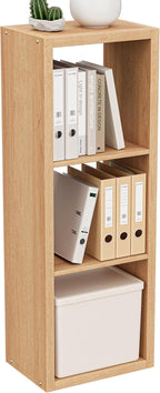 Cube Storage Organizer Bookcase, 3 Tier Decorative 11 inch Open Back Cubical Shelf with Thickened Border, Display Bookshelf for Living Room, Home Office, Sturdy Room (Natural Oak, 3 Cube)