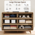 3 Piece Bedroom Set, Dresser and Nightstand Sets, Fluted 6 Drawer Dresser and Nightstand Set of 2, Wood Wide Chest of Drawers Storage Organizer Cabinet Set, Natural Oak