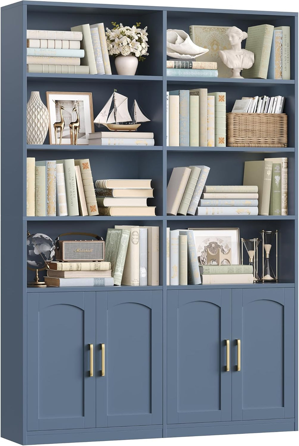 FACBOTALL Bookshelf and Bookcase with Doors, Double Wide Large Bookshelves