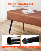 VEVOR Leather Bedroom Bench, PU Leather Bench with Metal Legs and with Stitching for Entryway, Upholstered Shoe Bench Seat, Modern End of The Bed Benches for Living Room, Dining Room, Hallway, Brown