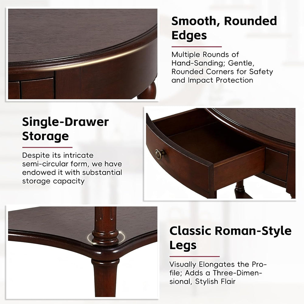 Solid Wood Console Table with Drawer and Shelf,Half Moon Porch Table,Semi Cir...