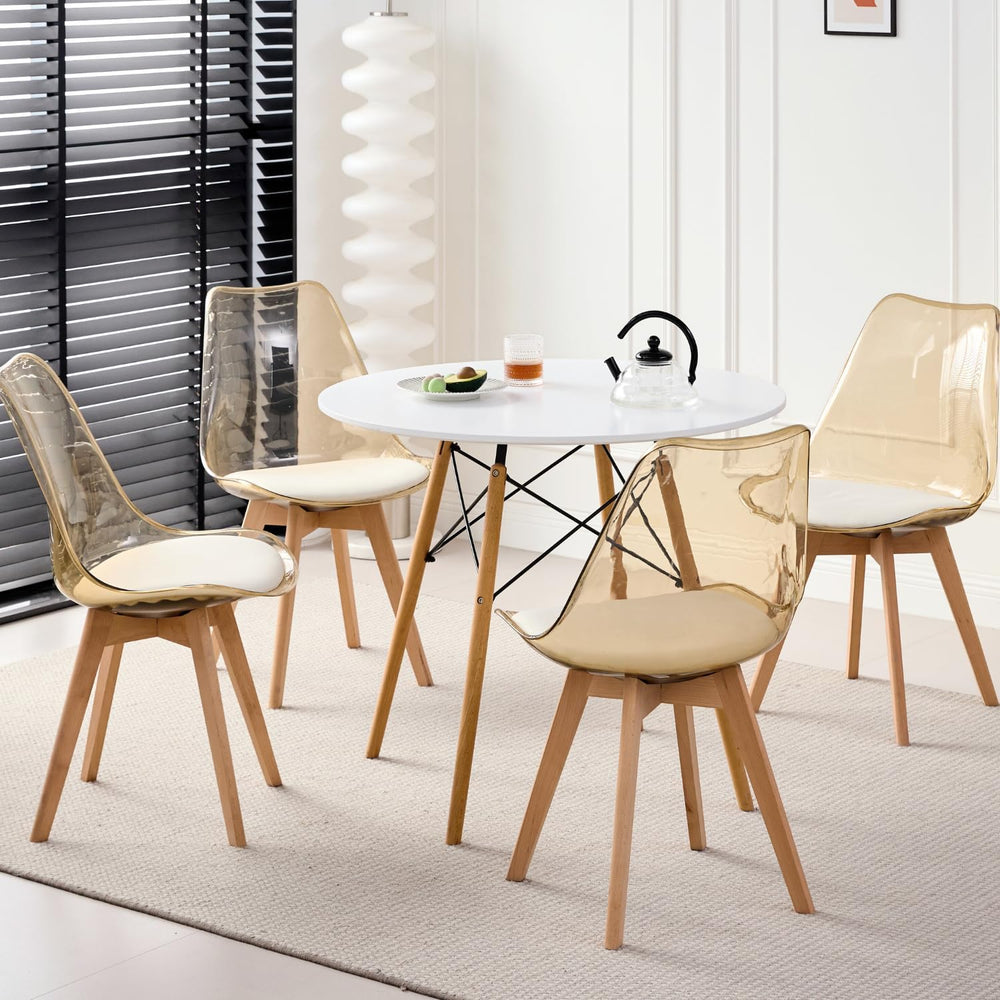 Dining Chairs Set of 4, Acrylic Mid Century Chairs, Light Brown | Clear Acryl...