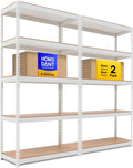 HOMEDANT 5 Tier Storage Shelves Adjustable Laminated Boltless Garage Metal Shelving Unit Heavy Duty Utility Rack Shelf Warehouse Pantry Closet Kitchen (2, (M) 35.9" W, White)