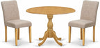 East West Furniture DMAB3-OAK-04 3 Piece Kitchen Table Set Contains a Round Dining Room Table with Dropleaf and 2 Light Tan Linen Fabric Parsons Dining Chairs, 42x42 Inch, Oak