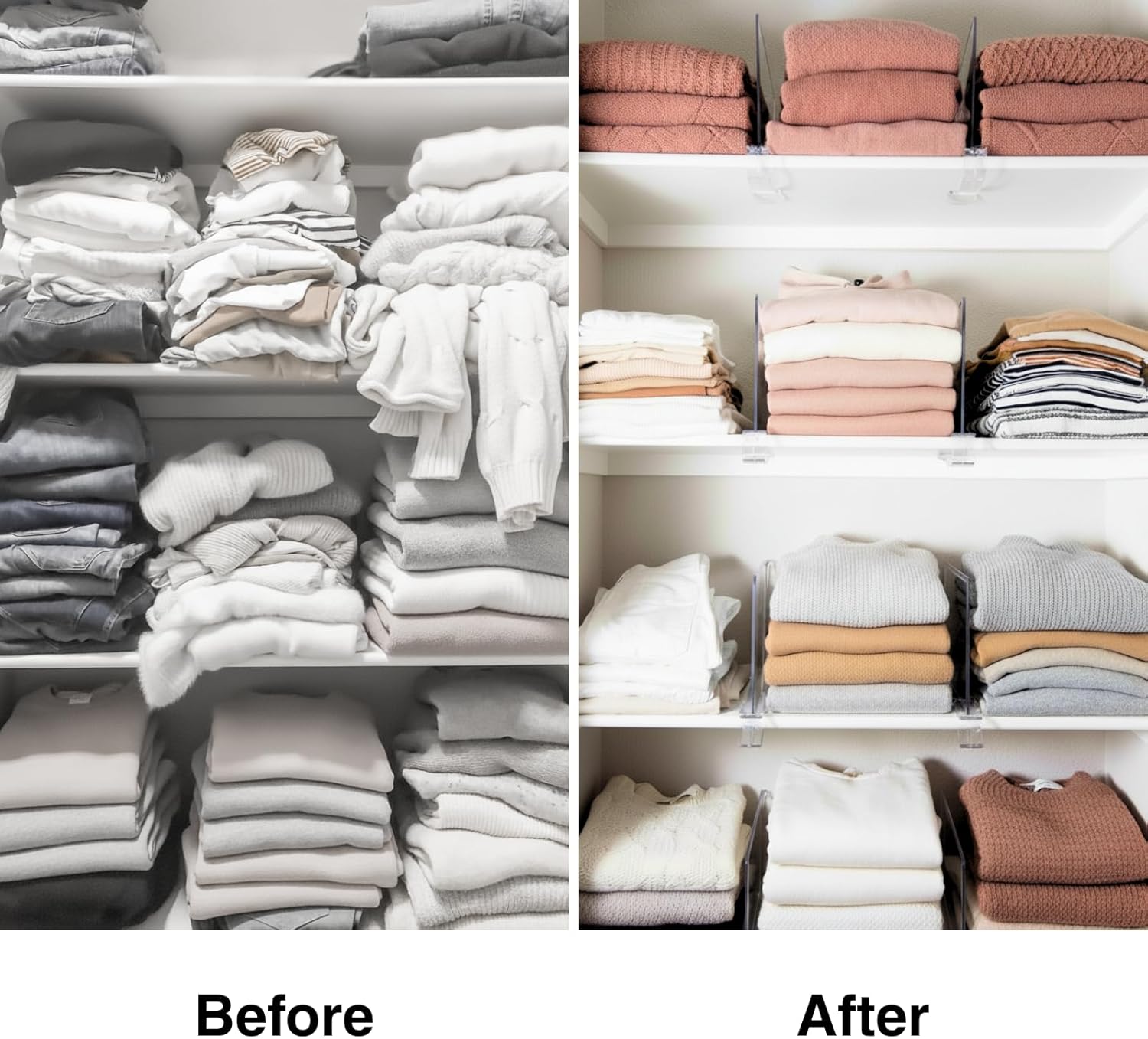 Shelf Dividers Purse Organizer for Closet: 11-inch Tall(Higher Version) Acrylic Sweater Organizer - Upgraded Extra Height for Large Handbags, Totes, Clothes, Towels on Wood Shelves 6-Pack